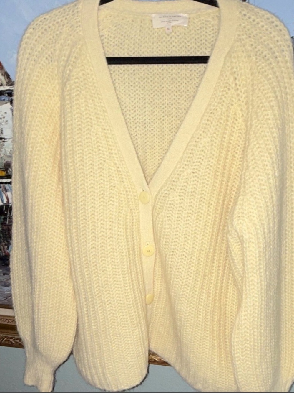 Sezane Cream Chunky V-Neck Button Cardigan - Picture 2 of 7